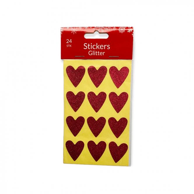 Hovedbilde Julestickers Hjerter glitter 24 stk