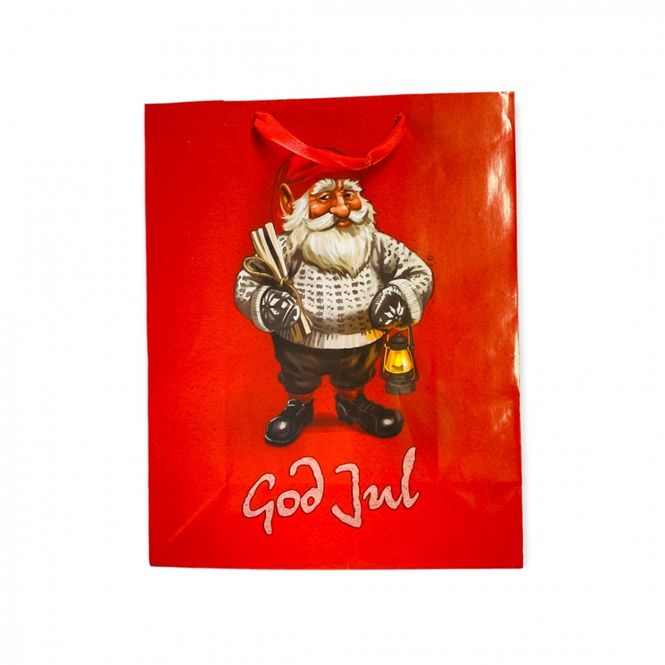 Hovedbilde Gavepose Jul rød med nisse