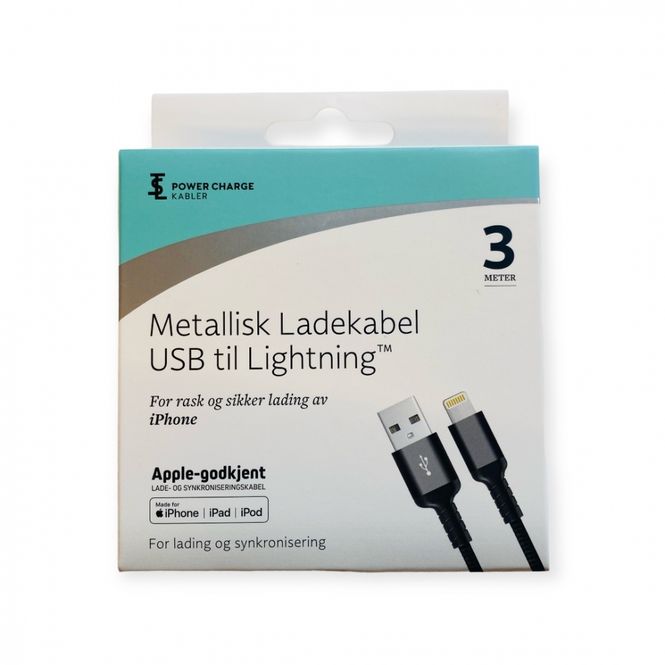 Hovedbilde Ladekabel 3 m USB til lightning Apple-godkjent