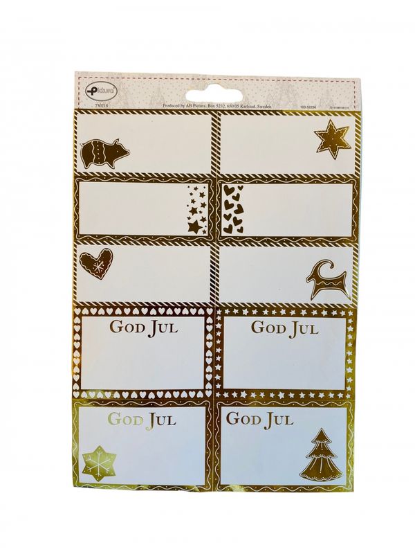Julemerkelapper med gullfarget trykk 10 stk.