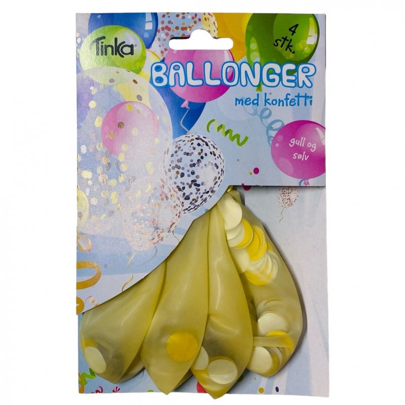 Ballonger med konfetti 4 pk. Tinka Gull og sølv