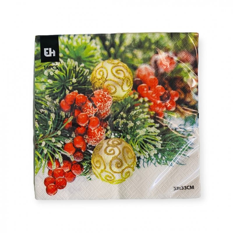 Juleservietter 16 pk. Julekuler og røde bær