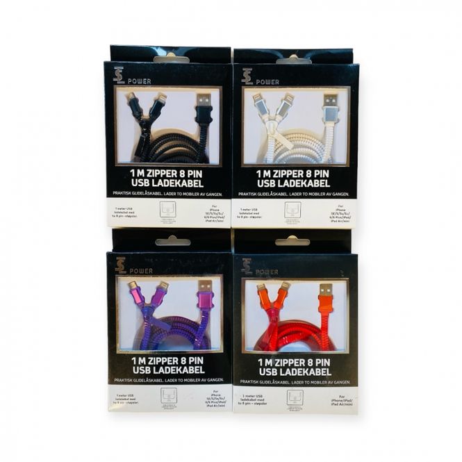 Hovedbilde Ladekabel zipper iPhone/iPad 1 meter Superpris!